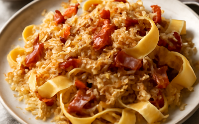 Pasta with Sauerkraut and Bacon (Polish-Modern)