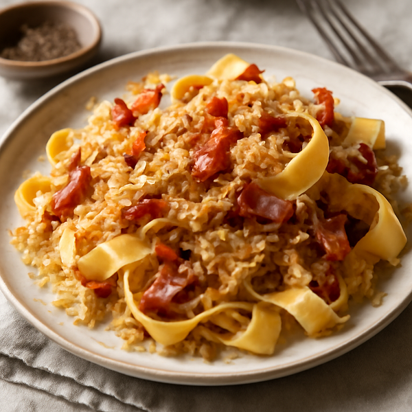 Makaron z kapustą kiszoną i boczkiem (polska-nowoczesna)