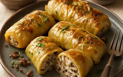 Stuffed Cabbage Rolls with Rice and Mushrooms