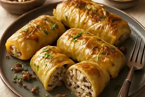Stuffed Cabbage Rolls with Rice and Mushrooms