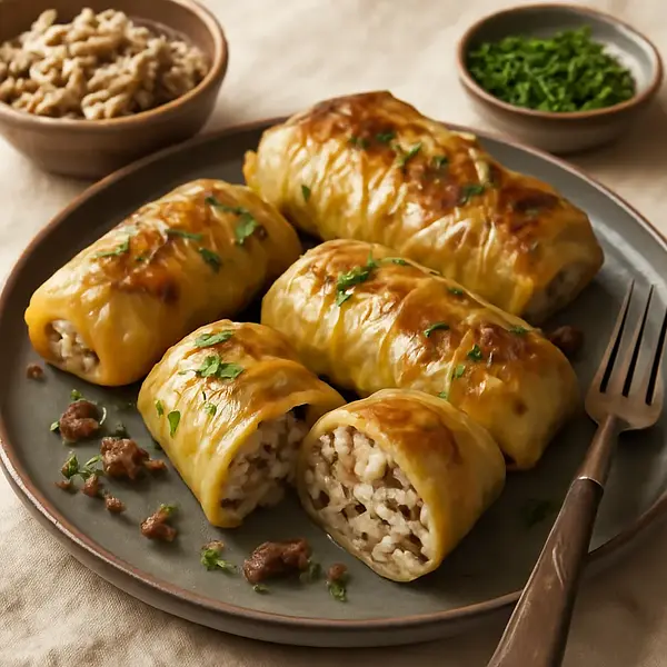 Stuffed Cabbage Rolls with Rice and Mushrooms