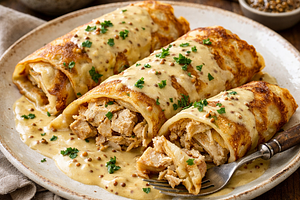 Chicken and Sauerkraut Pancakes in Creamy Mustard Sauce