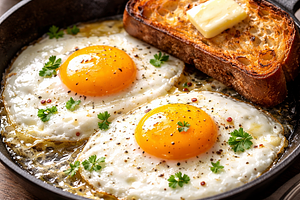 Classic Fried Eggs with Butter and Crispy Bread