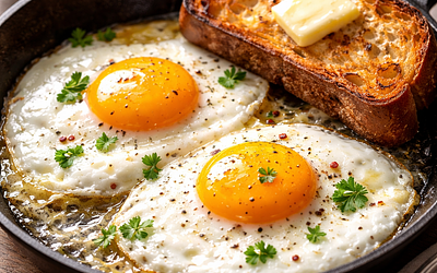 Classic Fried Eggs with Butter and Crispy Bread