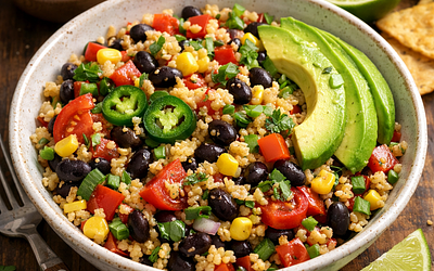 Mexican salad with bulgur, black beans, and avocado