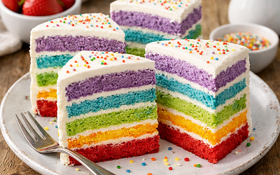 Rainbow cake with naturally colored cream (4 servings)