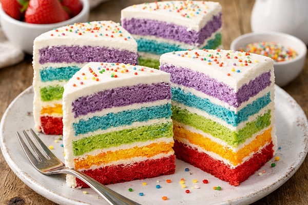 Ciasto tęczowe z naturalnie barwionym kremem (4 porcje)