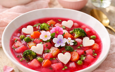 Princess Soup (pink broth with beetroot and other vegetables)