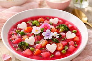 Princess Soup (pink broth with beetroot and other vegetables)