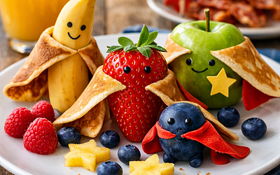 Superhero Breakfast (Fruits with a Pancake Cape)