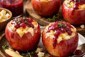 Magical apple bowls with a cottage cheese filling and beet-orange sauce