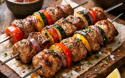 Pork skewers with vegetables