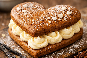 Gingerbread heart with vanilla cream