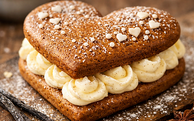 Gingerbread heart with vanilla cream