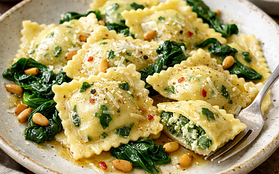 Ravioli ze szpinakiem i ricottą (fusion)