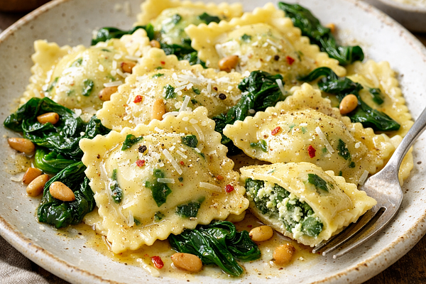 Ravioli ze szpinakiem i ricottą (fusion)
