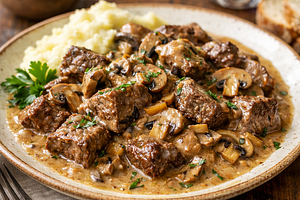 Beef steaks with mushroom sauce
