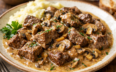 Beef steaks with mushroom sauce