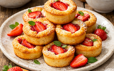 Cheese financiers with strawberries