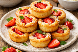 Cheese financiers with strawberries