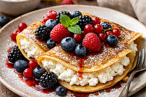 Pancakes with cottage cheese and forest fruits (regional dessert)
