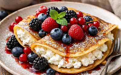 Pancakes with cottage cheese and forest fruits (regional dessert)