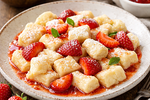 Kluski leniwe z truskawkami