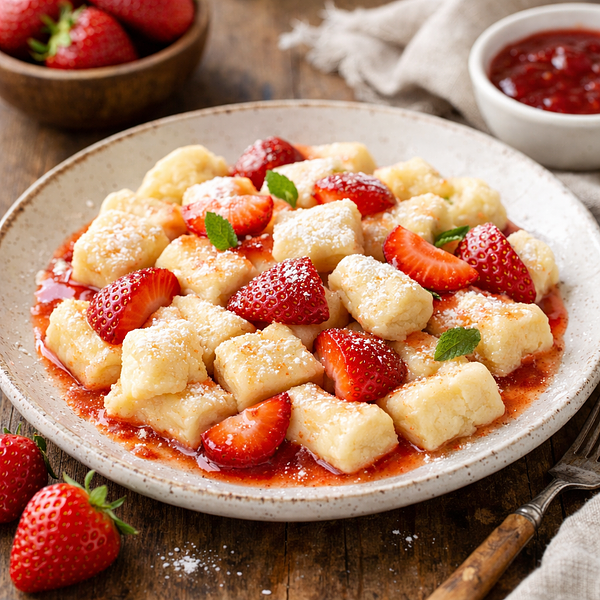 Kluski leniwe z truskawkami