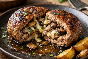 Minced meat cutlet with mushroom filling