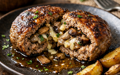 Minced meat cutlet with mushroom filling