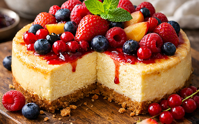 Buttery no-bake cheesecake with fruit