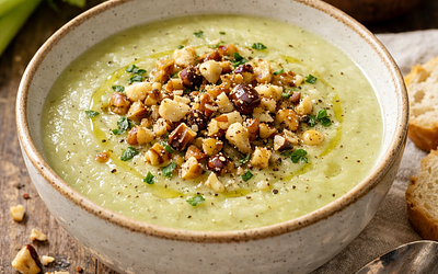 Krem z selera z prażonymi orzechami