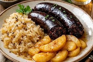 Baked Blood Sausage with Sauerkraut and Stewed Apples