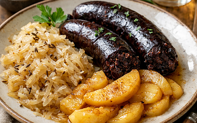 Baked Blood Sausage with Sauerkraut and Stewed Apples