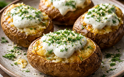 Baked Potatoes with Cheese and Dill (Polish Classic with Creamy Sauce)