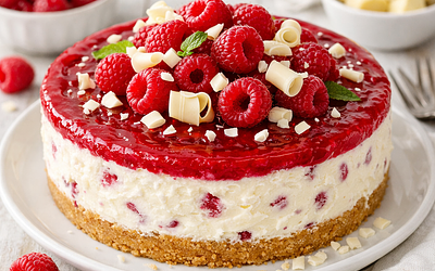 White Chocolate and Raspberry Cheesecake (No-Bake)