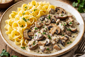 Egg Noodles with Mushroom Sauce and Cream (Polish Version)