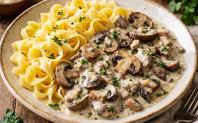 Egg Noodles with Mushroom Sauce and Cream (Polish Version)