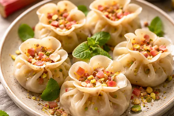 Kwiatowe pierogi z serem i rabarbarem