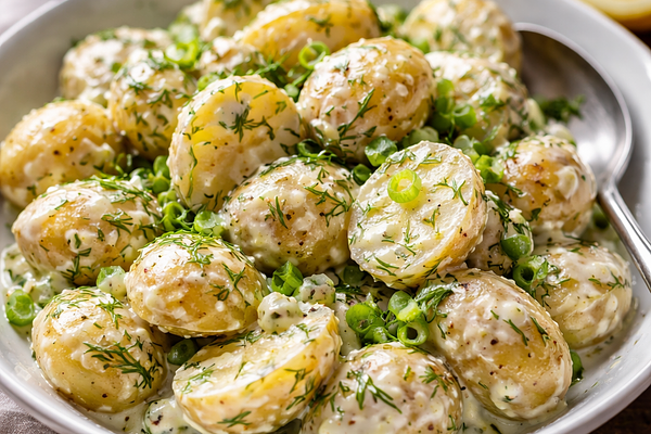 Sałatka z młodych ziemniaków z koperkiem i śmietaną