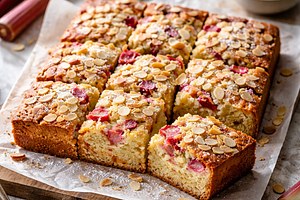 Babka rabarbarowa z maślanką i migdałową posypką