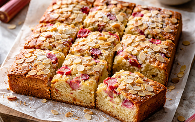 Babka rabarbarowa z maślanką i migdałową posypką