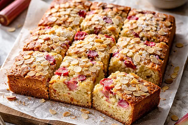 Babka rabarbarowa z maślanką i migdałową posypką