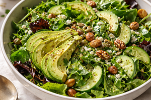 Green salad with avocado and nuts