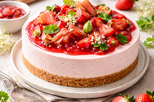 Cold Cheesecake with Strawberry and Rhubarb (Polish-Modern)