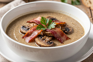 Mushroom soup with smoked bacon and barley (Easter)