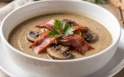 Mushroom soup with smoked bacon and barley (Easter)
