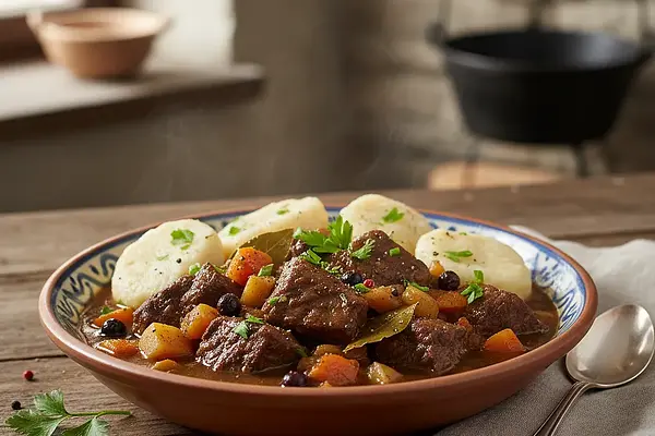 Gulasz z dzika z kluskami śląskimi