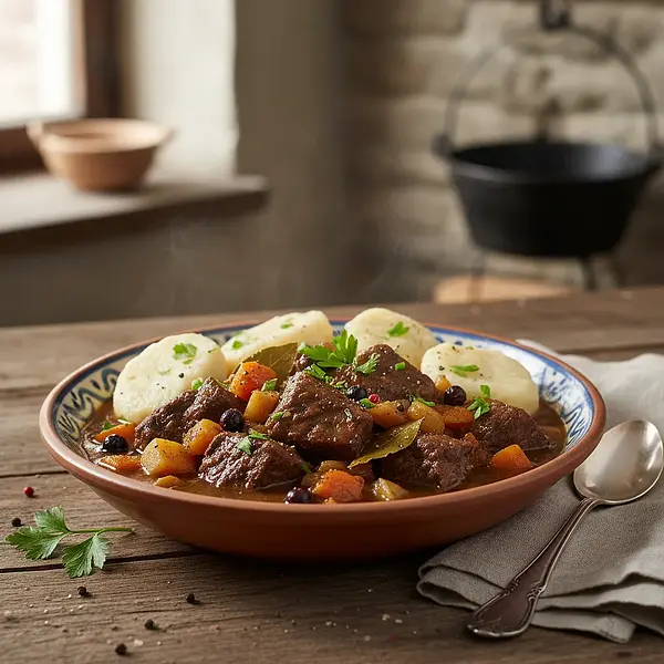 Gulasz z dzika z kluskami śląskimi