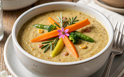 Creamy lentil soup with spring vegetables (Easter version)
